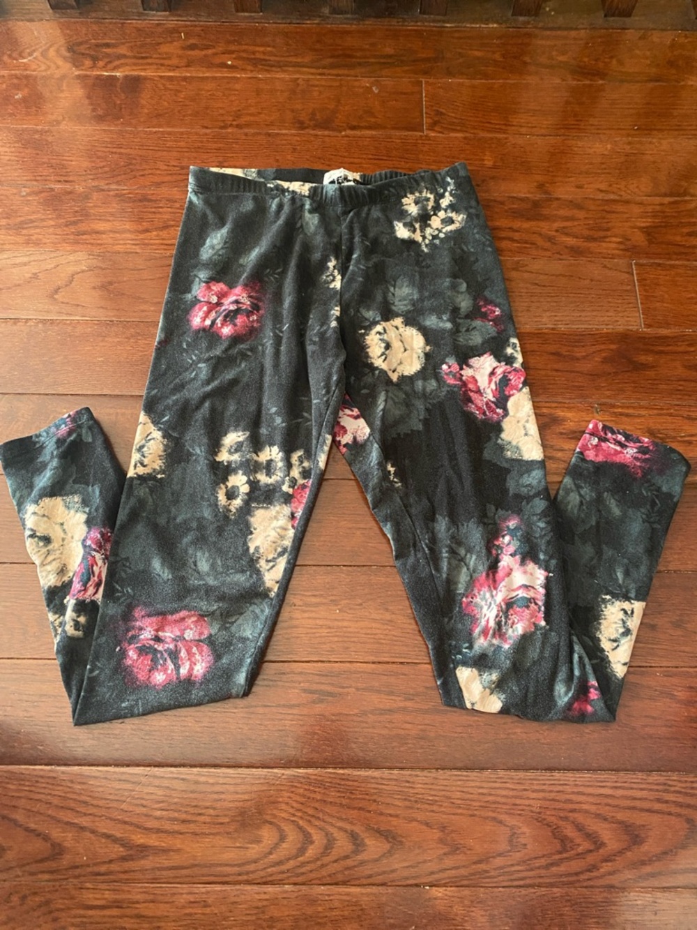 Ardene Black Floral Leggings with Pink & Cream Roses